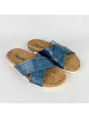 Italeau Womens Morena Croc Embossed Waterproof Slide Sandal Atlantic Blue size 8